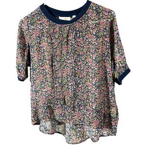 Anthro One Fine Day Posey silk semi sheer delicate floral pleated top sz XS
